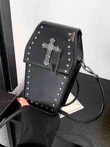 Dark rivet crossbody bag, personalized punk mini mobile phone bag, dual-purpose shoulder and crossbody, cool stylish street bag, trendy and versatile, suitable for shopping, street shooting, attending parties, etc., Casual crossbody bag