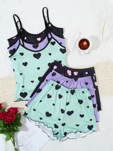 6 Piece Set Women's Spaghetti Strap Pajama Set Ladies Comfortable Loungewear Soft Lightweight Lingerie Breathable Fabric Pjs Pyjamas  christmas pajamas christmas pajama set Valentine's Day