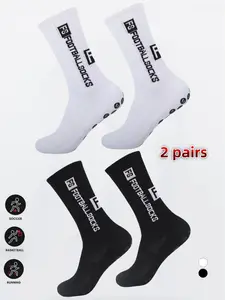 2 Pairs of Unisex Crew Socks with Letter Prints, Comfortable, Breathable, Sweat-Absorbent & Anti-Slip Soccer/Basketball Socks, Suitable for Outdoor Matches & Training, 4-Season Sports Socks, Sports Athletic Socks, Sports Running Socks; Men's Ankle Socks