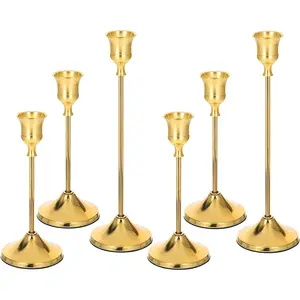 6 count Candlestick Holders Taper Candle Holders, Metal Tall Candlestick Holder Golden Candle Stick Holder for Pillar Candles, Candlesticks for Party Fireplace Wedding Dining Table Halloween Decoration