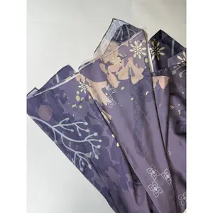 Mina Silk Scarf - Purple Design with Floral and Leaf Patterns, Soft and Elegant Silk Material