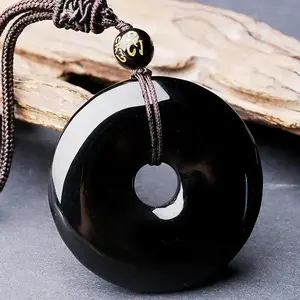 35MM Black Obsidian Round Buckle Natural Crystal Pendant Healing Reiki Amulet Protection Lucky Necklace Mother's day Gift