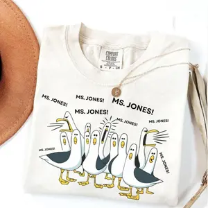 "Ms. Jones!" Nodding Seagulls Short Sleeve Cotton T-Shirt, 100% Cotton, Teacher Life Casual Summer Tee