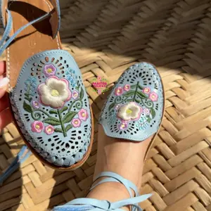 Irene 3D- Blue Embroidered Lace Up Huaraches Shoe Summer