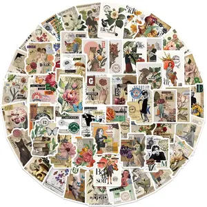 Vintage Flower Stamp Pattern Sticker, 53/1060pcs Retro Scrapbook Sticker, DIY Decorative Sticker for Phone Case, Water Bottle, Laptop, Guitar, Ornaments