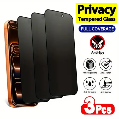 3pcs Earpiece Dust-proof Oleophobic Coating Anti-Spy Tempered Glass for iPhone 17 Pro Max/17 Air/17/16 Pro Max/16/16E/15 Pro/15/14/13/12/11/Plus/X/Xr/Xs Max Privacy Screen Protectors, Privacyscreen, Protective Glass