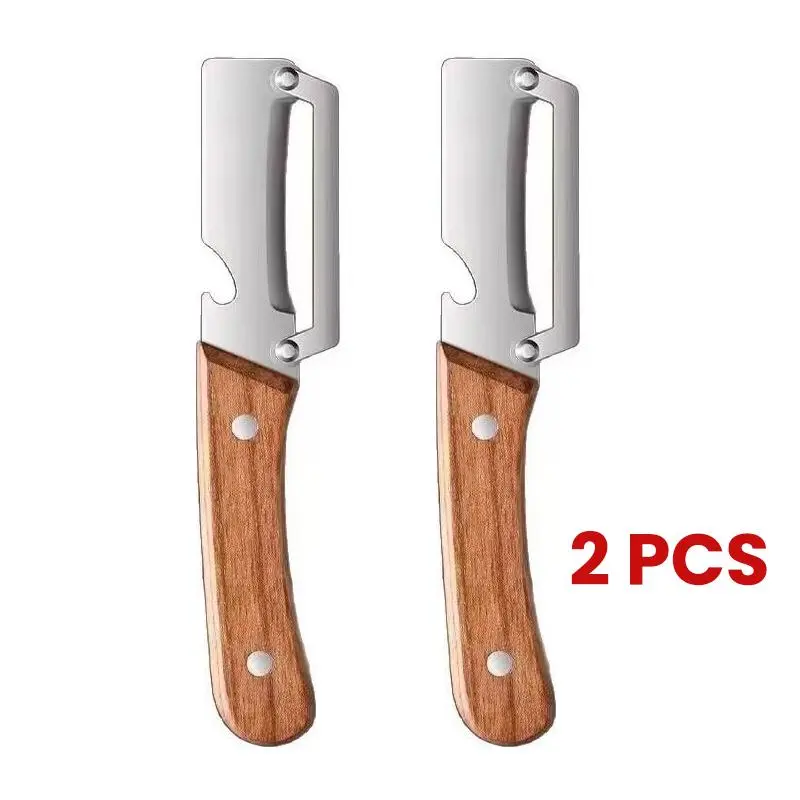 Vegetable Peeler and Bottle Opener 2 in 1, 2 Pack Stainless Steel Fruit Peeler with Wooden Handle, Kitchen Gadget for Potato Apple Zucchini Papaya Pumpkin Peeling and Bottle Opening