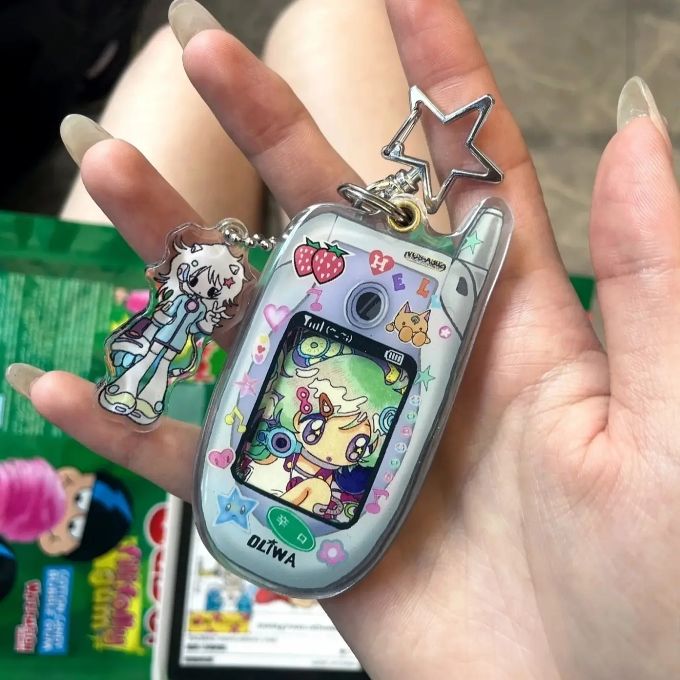 Cute Mini Mobile Phone Photo Frame Keychain, Y2K Style Acrylic