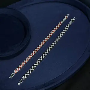 Women's Elegant Gold-Plated Link Bracelet, Sparkling Cubic Zirconia Inlaid, Black-White Checkerboard & Color-Block Design, Ideal for Daily Wear, Party & Valentine's Day Gift