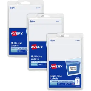 Avery Printable All-Purpose Removable Labels, 2" x 4", White Labels, 3 Packs, 300 Customizable Blank Labels Total (22283)