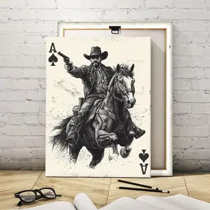 Artistic Cowboy Riding a Horse Playing Card Pattern Unframed Print, Modern Wooden Wall Art Decoration, Hanging Home Decor for Living Room Bedroom Office