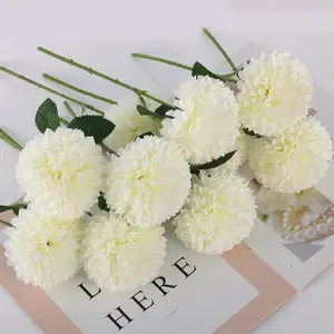 9pcs Artificial Flower Single Stem White Ball Chrysanthemum - Suitable for Indoor Decor and Outdoor Landscaping, Maintenance-Free, Fade-Resistant, Easy to Clean, Suitable for Vase Decor, a Perfect Choice for Thanksgiving, Valentine'S Day,Weeding.