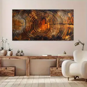 1 Framed Canvas Painting - Large Modern Canvas Art - Brown, Orange and Black Wood Tree Rings Design - Living Room or Bedroom Wall Decor, Room Decor
