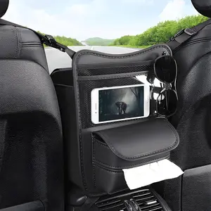 Car Organizer Storage Between Seats, Premium Leather Car Storage Bag Pocket Handbags Purse Holder with Tissue Box, Touch Screen Phone Holder, Console Front Seat Storage Barrier