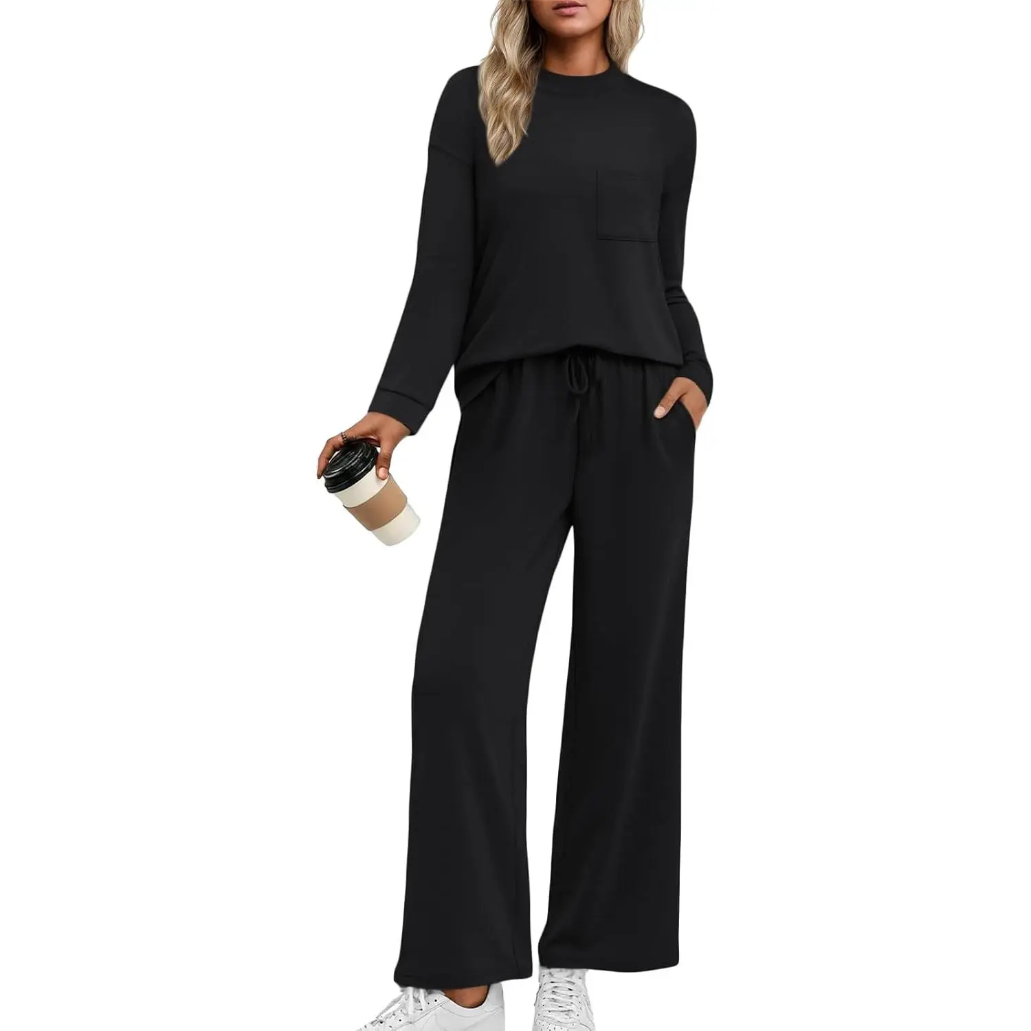 Two Piece Sets for Women Mock Neck Fall Outfits 2025 Matching Lounge Sweat Set Airport Travel Sweatsuits Comfy Sets