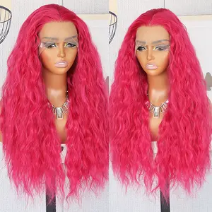 QD-Tizer Hot Pink Color Loose Curly Hair Wigs 13x4 Lace Area Synthtic Lace Front Wigs Free Part Natural Looking Long Curly Wigs Suitable for Any occasions
