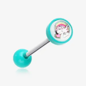 Rainbow Unicorn Icon Top Acrylic Barbell Tongue Ring