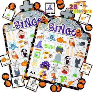 28 Players Halloween Bingo Game Cards for Kids, Halloween Bingo Cards for Classroom School Family Group Activities, Halloween Party Adults Kids Indoor Card Games