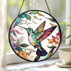 Hummingbirds Stained Glass Suncatcher, Stained Glass Hummingbird Suncatcher Window Hanging Ornament, Stained Glass Birds Suncatcher for Window Decor, Hummingbird Gifts for Women, Mom, Birds Lovers