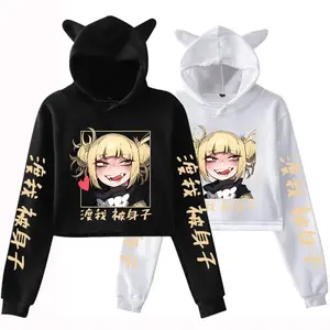 New Anime Hoodie Womens Girls Cat Ear Sweatshirts Hip Hop Short Hooded Pullover Crop Top Himiko Toga Printing Cat Ear Hoodies