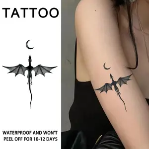 1Pcs Dragon and Moon Waterproof Temporary Tattoo Stickers, Long-lasting Waterproof for One to Two Weeks, Suitable Arm, Leg.and neck