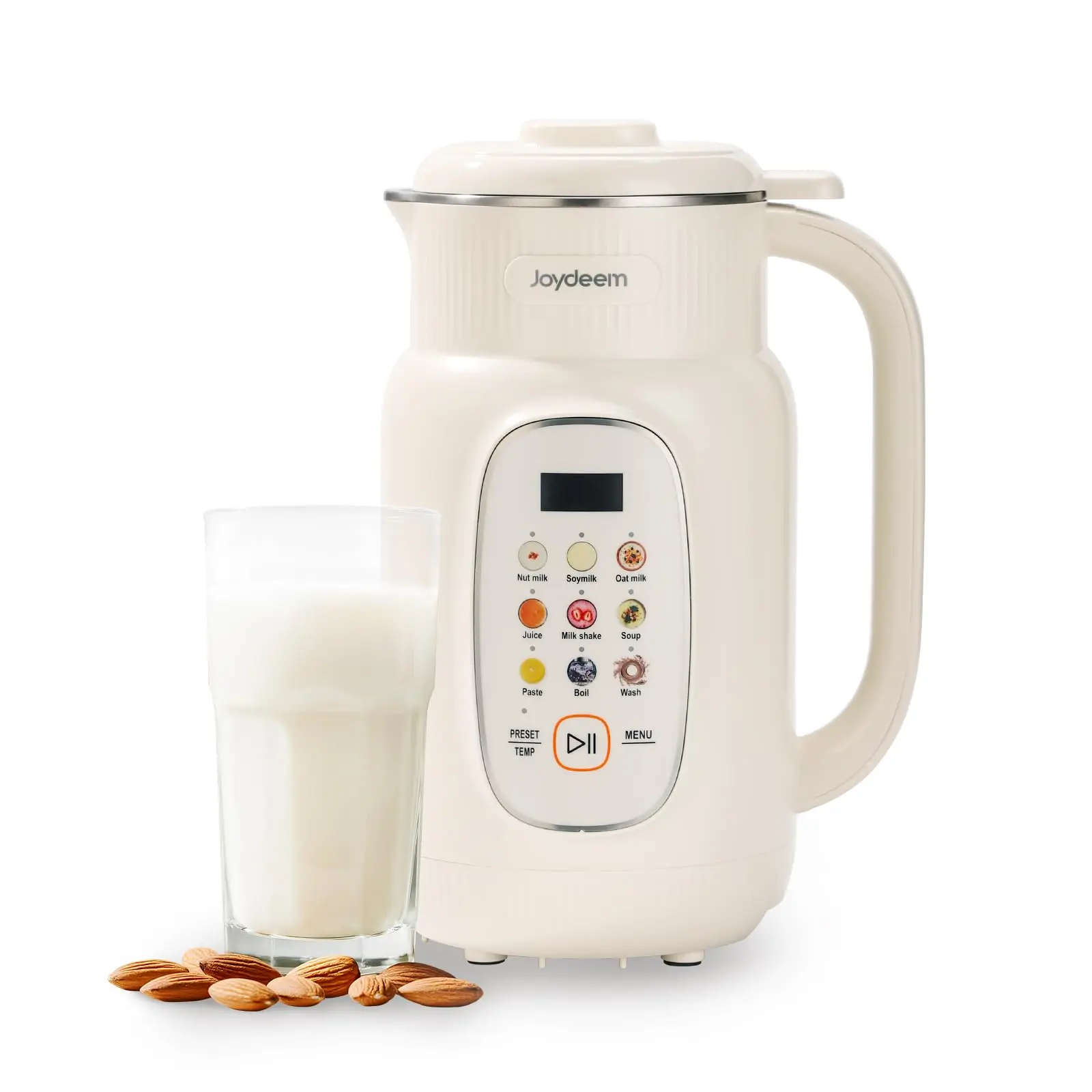 Joydeem Nut Milk Maker Machine,Adjustable Temperature Control, 46oz Almond, Soy, Oat, Coconut Plant-Based Non-Dairy Beverage Blender with 10 Blades, Auto Clean, Boil Water, Timer, Keep Warm, White
