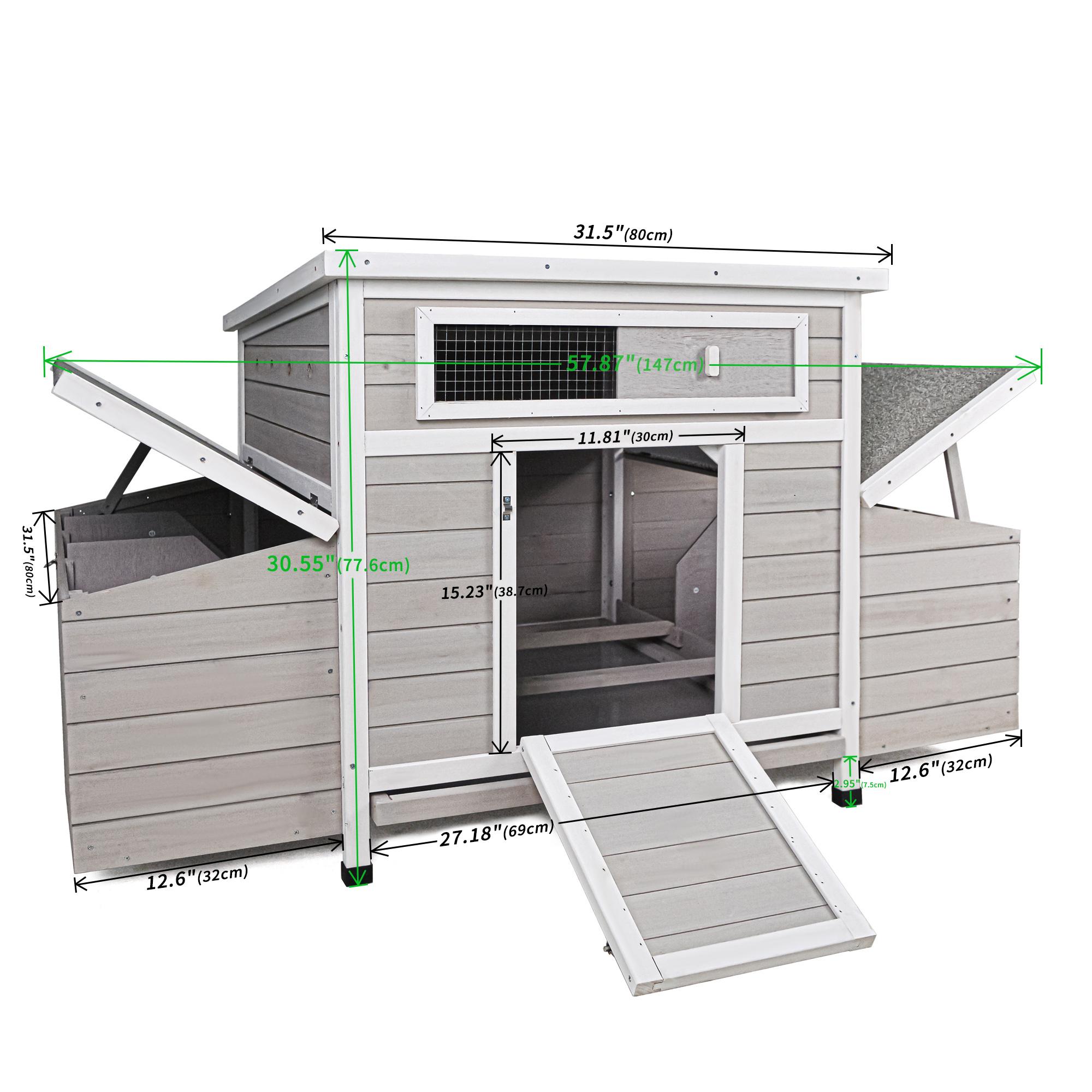 Eyisean 58" Wooden Large Outdoor Chicken Coop, Portable Hen House with Waterproof Foot & Pull-Out Tray, Dual-Sided Ventilation Holes, Poultry Cage with 2 Sides Nesting Boxes, Easy-Clean for Backyard