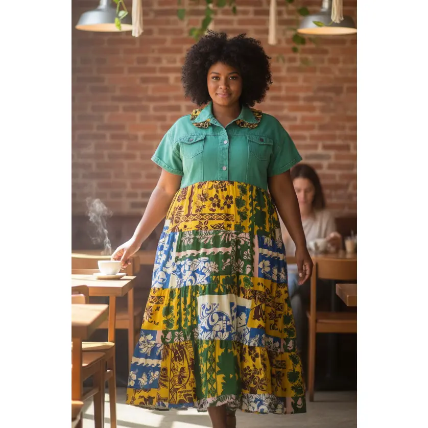 XL - Handmade Upcycled Green Floral Dress | Sustainable Cottagecore Fashion