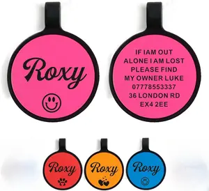 Dog Tags Personalized for Pets Silicone Dog Tag Dog Name Tags Personalized Dog Tags Custom Dog Tags Dog ID Tags Personalized Silent Dog Tag Engraved with Any Text (Pink Round)