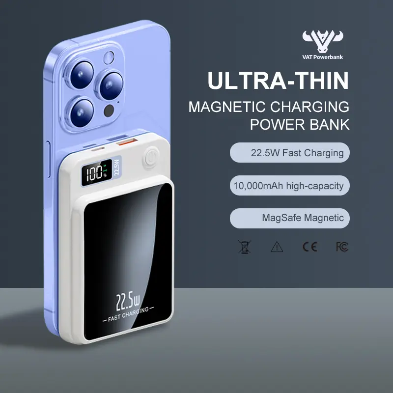 5000mAh/10000mAh Magnetic Magsafe Power Bank with 15W Wireless Fast Charging USB Type-C Portable Power Bank for iphone & Andorid