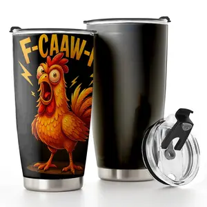 1pc 20oz Funny Rooster "F-CAW-F" Print Stainless Steel Tumbler with Spill-Proof Lid & Straw - Insulated Beverage Cup for Cold Drinks, Funny Theme, Funny Dad Tumbler, Ideal for Camping, Travel, Unique Birthdays & Valentine's Gift