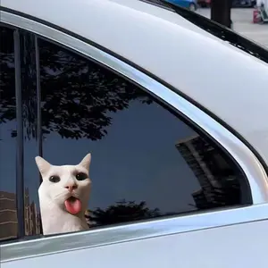 Rt270 Funny Cat Vinyl Sticker, Cute Cat with Blue Eyes and Tongue, Self-Adhesive Durable Sticker for Car, Laptop, Window, Bumper, Funny Car Decals