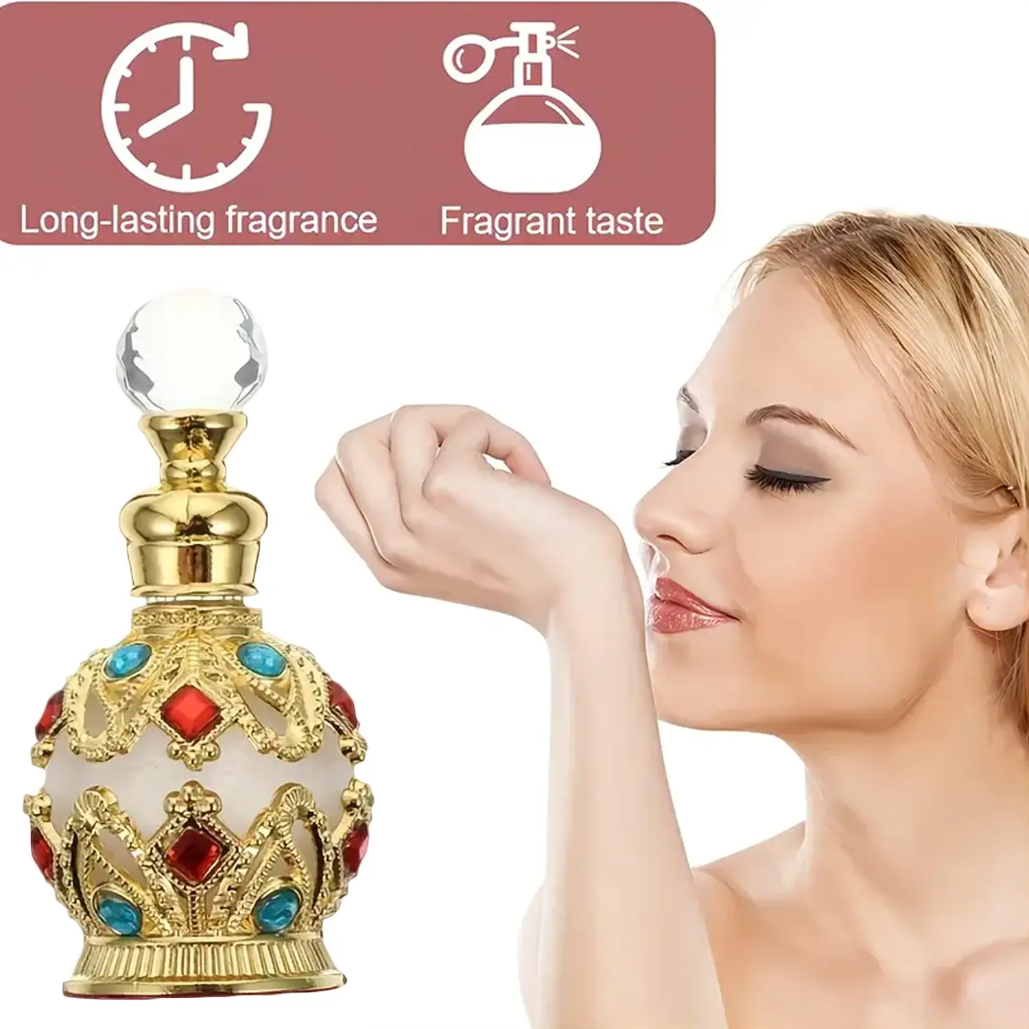 Women's Arabian Scent Perfume Oil - Luxury Dubai Retro Arabic Fragrance, Long-Lasting Halal Concentrated Floral Eau Perfume, Elegant Vintage Glass Bottle with Golden Accents, 0.5 oz Single Item Feminine Gift, Arabic Perfume Women's Fragrance