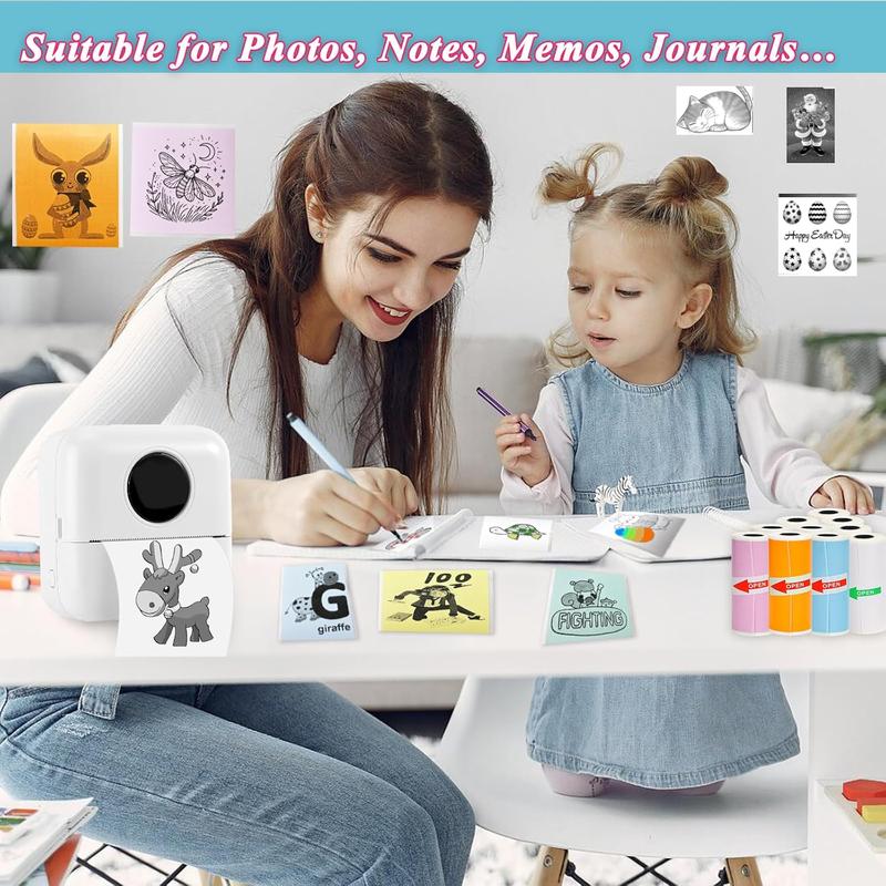 10 Rolls Thermal Sticker Paper for  Mini Thermal Printers, 57mm x 25mm 5 Rolls White 5 Rolls Colorful Mini Printer Sticker Paper Rolls for Study Notes Photos Journals Memo Lists