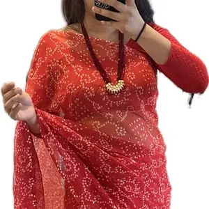 Lady's Traditional Georgette Saree - Casual, Elegant, with Chunari Print, Falls, Picco Details, Matching Costumes & Accessories