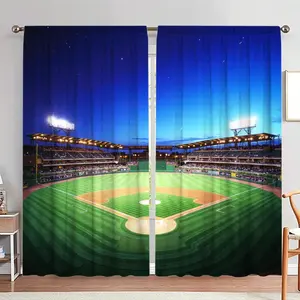 Baseball Field Pattern Door Curtain, 1 Set Baseball Field Print Door Curtain, Home Decoration Curtain for Living Room Bedroom, Room Divider Curtain