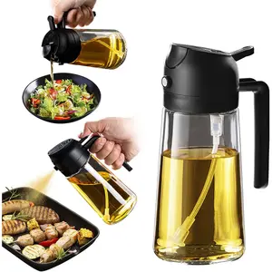 16Oz/470Ml Olive Oil Sprayer for Cooking - 2 in 1 Olive Oil Dispenser for Kitchen Gadgets, Air Fryer, Salad, and BBQ - Black TrendPlain