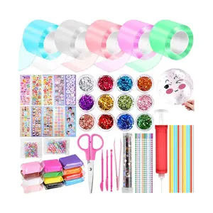 5 Pcs Nano Tape Bubble Kit,1m/3.28 ft Each Roll Nano Tape Bubbles Double Sided Tapes with Luxe Glitter, Clay, Beads, Cute Stickes Suitable for Over 3 Years Old