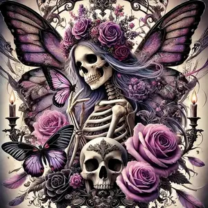 Gothic Skeleton Butterfly Purple Rose Art Painting Diamond Painting 5D DIY Diamond Painting Kit Full Drill Square Round Diamonds Embroidery Cross Stitch Art Craft Home Wall Decor Unique Art Gift For Living Room Bedroom Handmade Decorative Painting Set