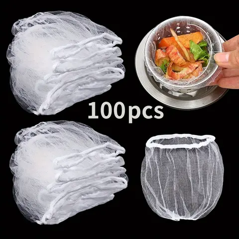 100 Fine Mesh Sink Strainer Bags - Reusable & Disposable, Easy-Clean Kitchen Drain Protectors Elastic Kitchen Sink Strainer Fits Most Sink Strainer Sizes Kitchen Drain Basket Kitchen Supplies