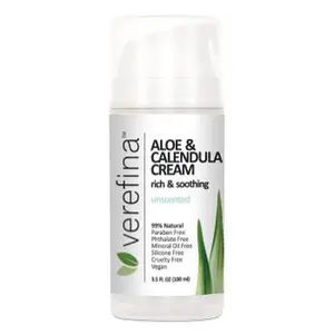 Verefina Unscented Aloe & Calendula Cream - Rich Soothing Moisturizer for Dry Skin - 3.5 FL OZ - Vegan & Paraben-Free Body Care Lotion