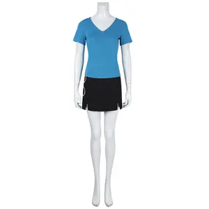 Pure Blue Short Sleeve Cosplay Outfit Live Action Character Same Style Halloween Costume