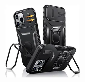 XYZ for iPhone 16,17 Pro Case with Stand, Phone Case with Slide Camera Cover, [Foldable Double Ring Holder] [Military-Grade] Shockproof Protective Cover