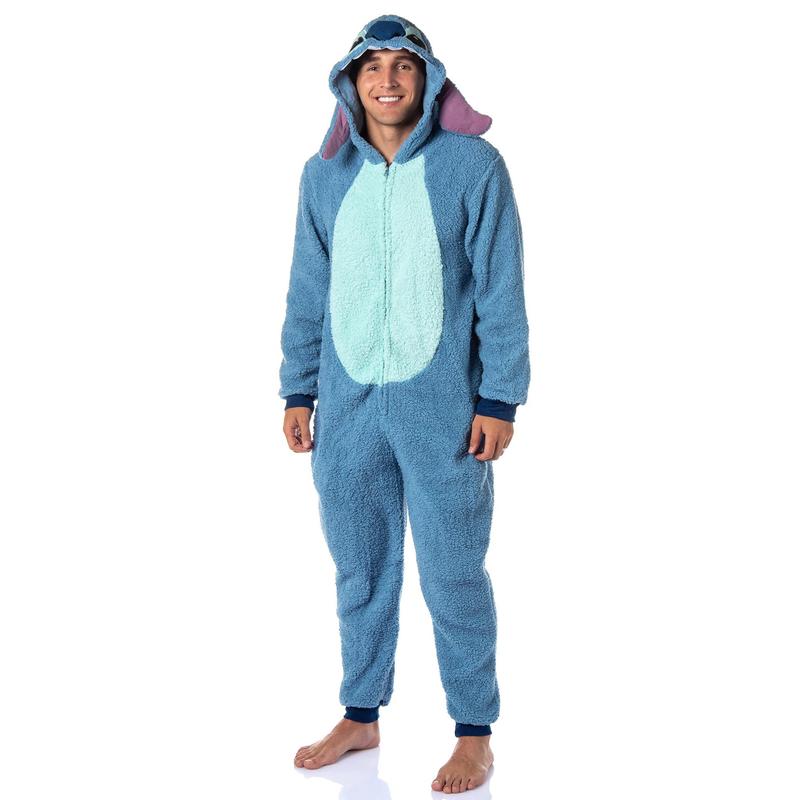 Disney Lilo And Stitch Adult Unisex Stitch Costume Sherpa Fleece One Piece Pajama Union Suit