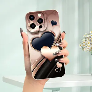 Purely planar visual Protect Your Phone Soft Phone Case with Champagne Color Texture Heart Pattern UV Printing Matte Phone Cover 360 Degree Full Protection for iPhone 11 12 13 14 15 17 Pro Max XR X/ XS Plus SE Mini for Smartphone Gift Protective Protector