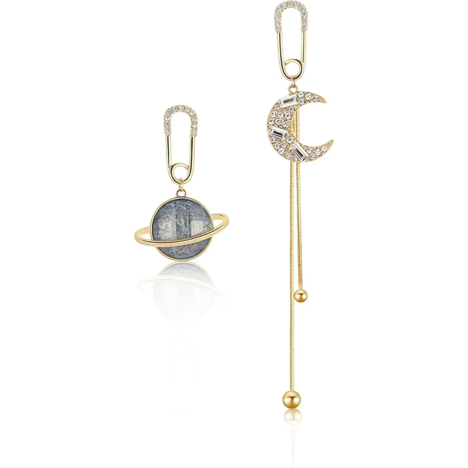 Celestial Asymmetrical Moon Star Saturn Dangle Drop Earrings for Women, Planet Space Galaxy Jewelry Gift for Everyday Wear(Gift)