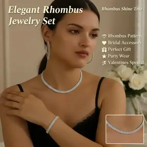 Elegant Rhombus Shine Trio Jewelry Set for Women Necklace Earrings Bracelet Perfect for Wedding Party Valentine's Day & Everyday Use