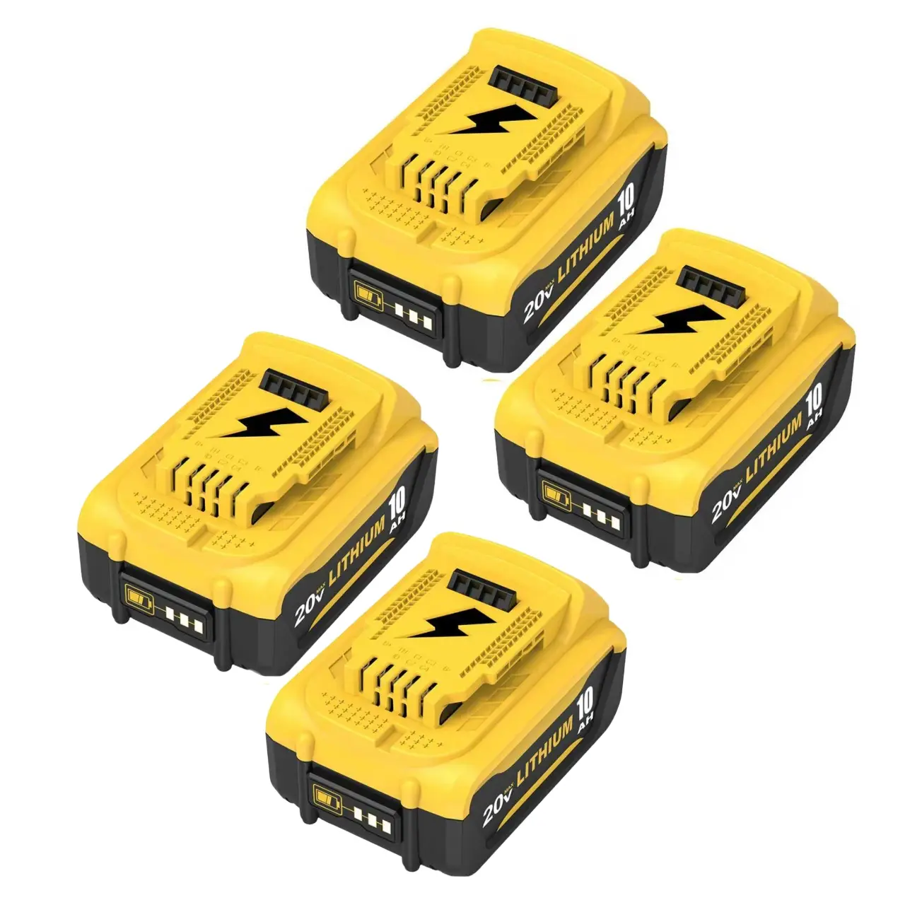 4-Pack Lithium Ion Replacement Batteries for DeWalt Tools, 20V Power (20V) DCB206 with Digital Indicator & Enhanced Capacity 10.0Ah Performance
