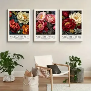 William Morris 3pcs Frameless Canvas Wall Art Set - Modern Exhibition Prints for Living Room Decor