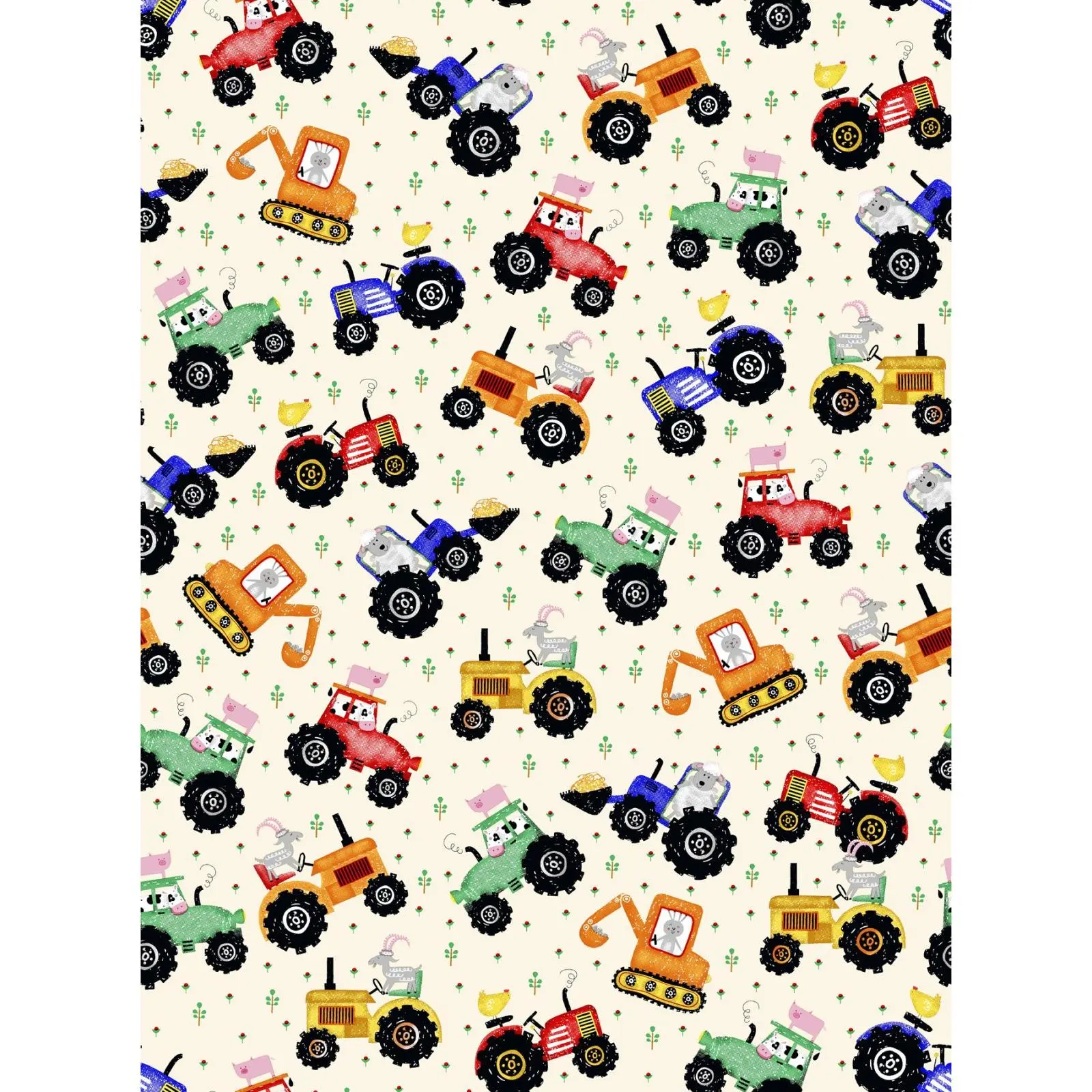 Fun Flannel- Tractors Off White Flannel Fabric